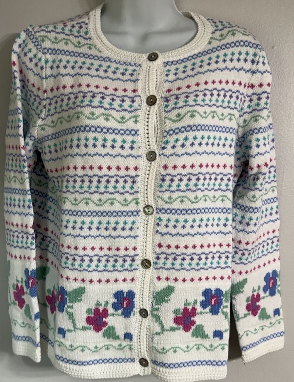 Appleseeds Cardigan Sweater Women’s Small Petite PS Floral Cottage Grandma NEW